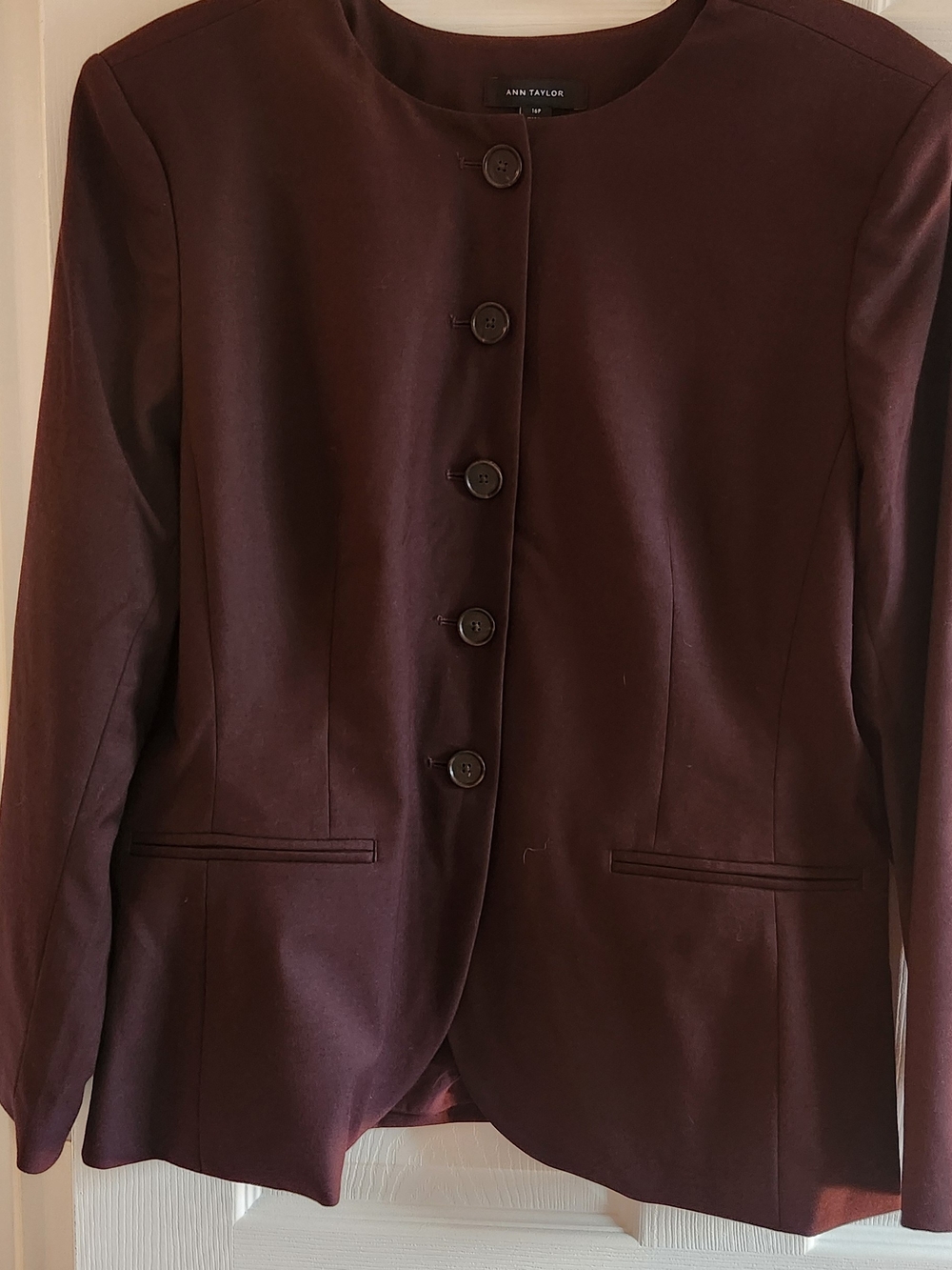 Ann Taylor Women's Collarless Blazer- Burgandy